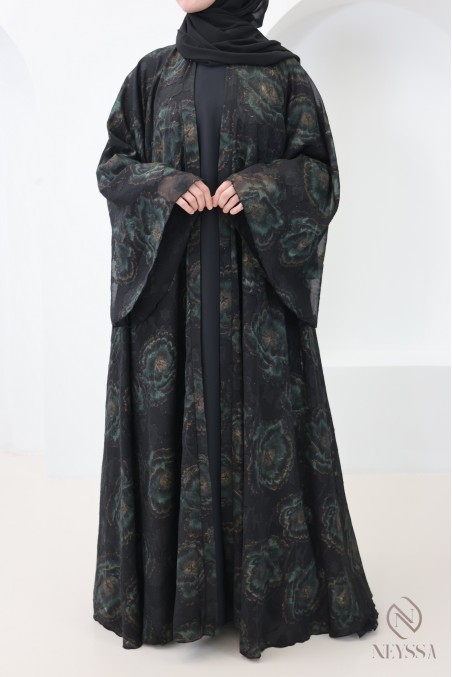 Dubai kimono abaya with embroidered patterns and rhinestones