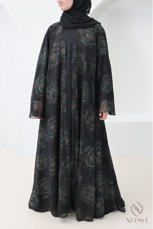 Dubai kimono abaya with embroidered patterns and rhinestones