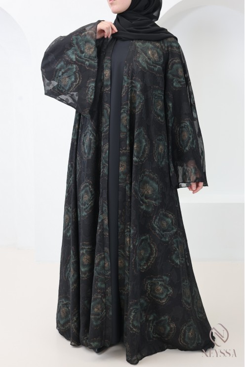 Dubai kimono abaya with embroidered patterns and rhinestones
