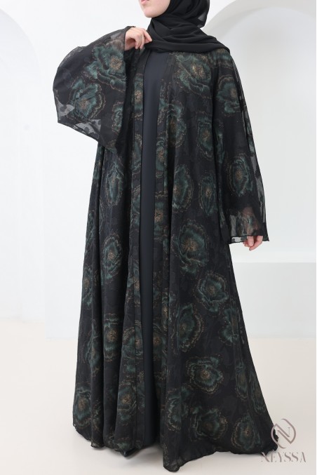 Dubai kimono abaya with embroidered patterns and rhinestones