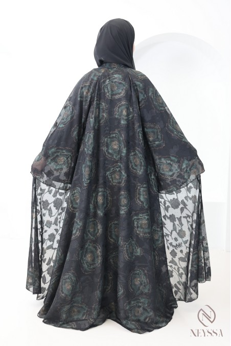 Abaya Dubaï kimono avec motifs brodée et strass coupe évasée femme