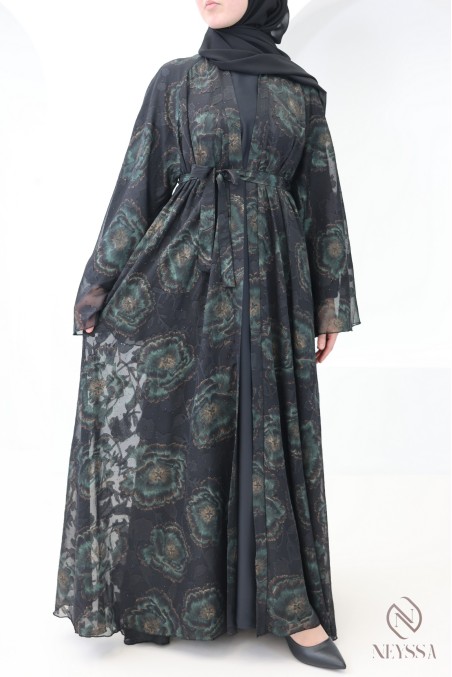 Dubai kimono abaya with embroidered patterns and rhinestones