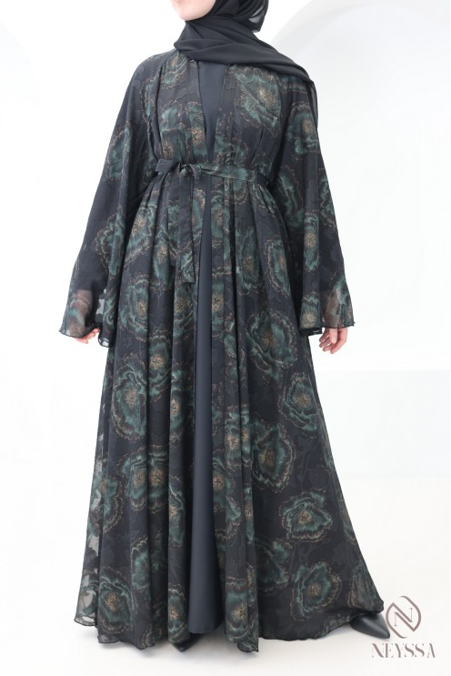 Dubai kimono abaya with embroidered patterns and rhinestones