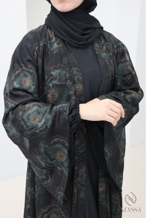 Abaya Dubai Kimono mit Stickereien und Strasssteinen, für Damen
