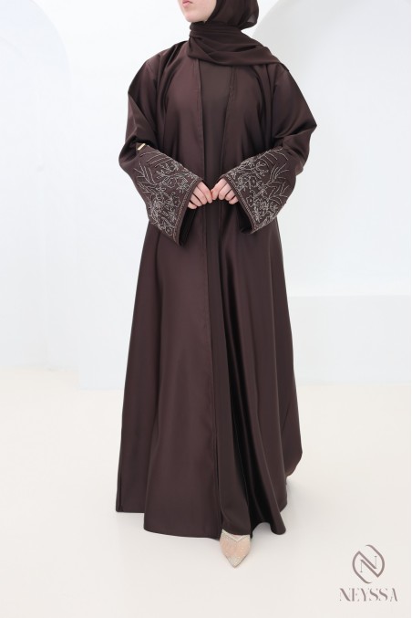 Abaya Dubai schokoladenbraun, Seidenkimono aus Nidah