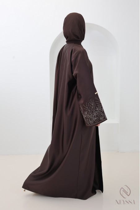 Abaya Dubai schokoladenbraun, Seidenkimono aus Nidah