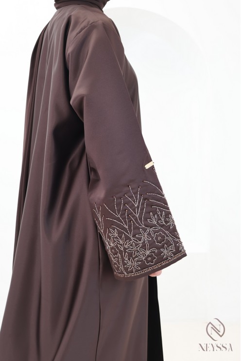 Abaya Dubai schokoladenbraun, Seidenkimono aus Nidah