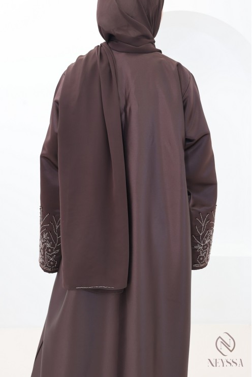 Abaya Dubai schokoladenbraun, Seidenkimono aus Nidah