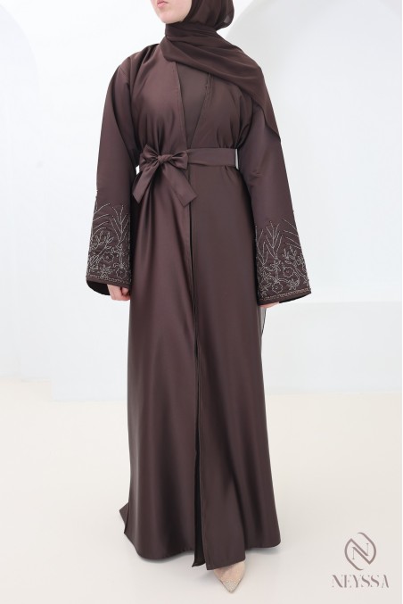 Abaya Dubai schokoladenbraun, Seidenkimono aus Nidah
