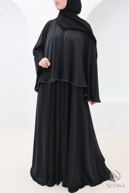 Abaya Dubai Kimono mit Volants und Strasssteinen, Eid-Outfit Hijabi