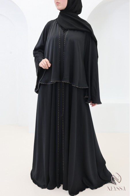 Abaya Dubaï kimono à volants et strass, tenue Aïd femme hijabi
