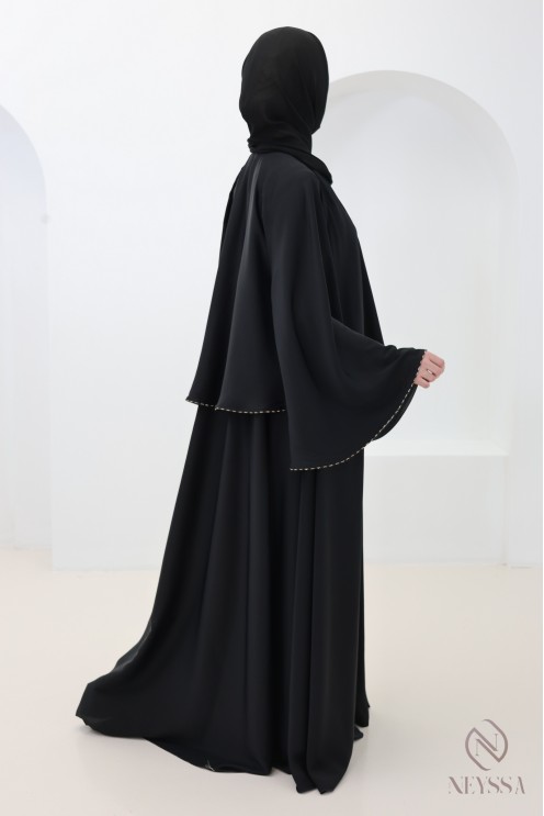 Abaya Dubai Kimono mit Volants und Strasssteinen, Eid-Outfit Hijabi