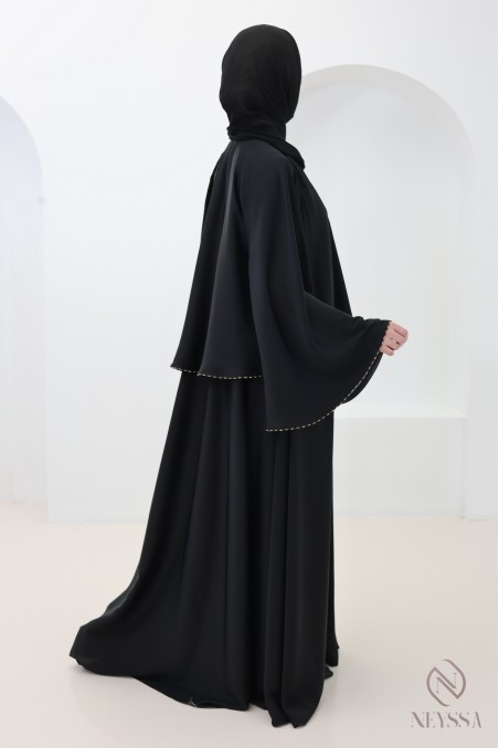 Dubai kimono abaya with ruffles and rhinestones, Eid outfit for hijabi women