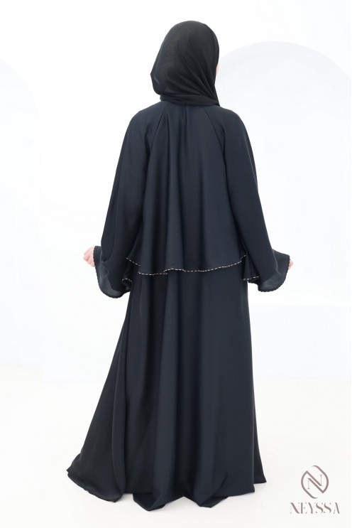 Dubai kimono abaya with ruffles and rhinestones, Eid outfit for hijabi women