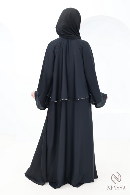 Dubai kimono abaya with ruffles and rhinestones, Eid outfit for hijabi women