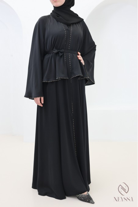 Abaya Dubai Kimono mit Volants und Strasssteinen, Eid-Outfit Hijabi
