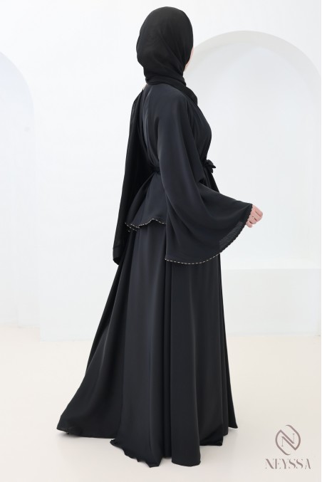 Abaya Dubai Kimono mit Volants und Strasssteinen, Eid-Outfit Hijabi
