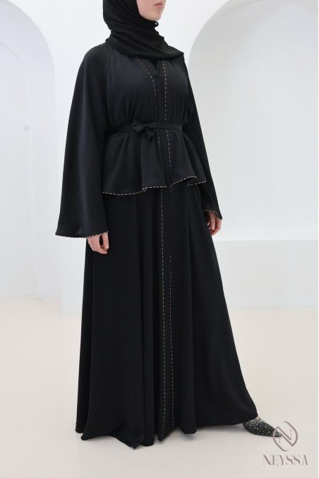 Abaya Dubai Kimono mit Volants und Strasssteinen, Eid-Outfit Hijabi