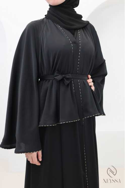 Abaya Dubaï kimono à volants et strass, tenue Aïd femme hijabi
