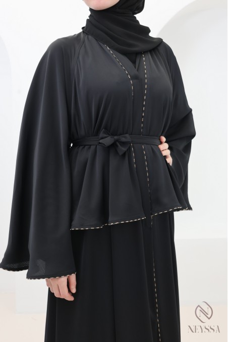 Abaya Dubai Kimono mit Volants und Strasssteinen, Eid-Outfit Hijabi