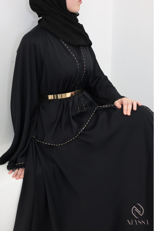 Abaya Dubai Kimono mit Volants und Strasssteinen, Eid-Outfit Hijabi