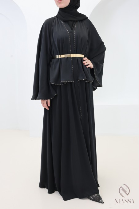 Abaya Dubaï kimono à volants et strass, tenue Aïd femme hijabi