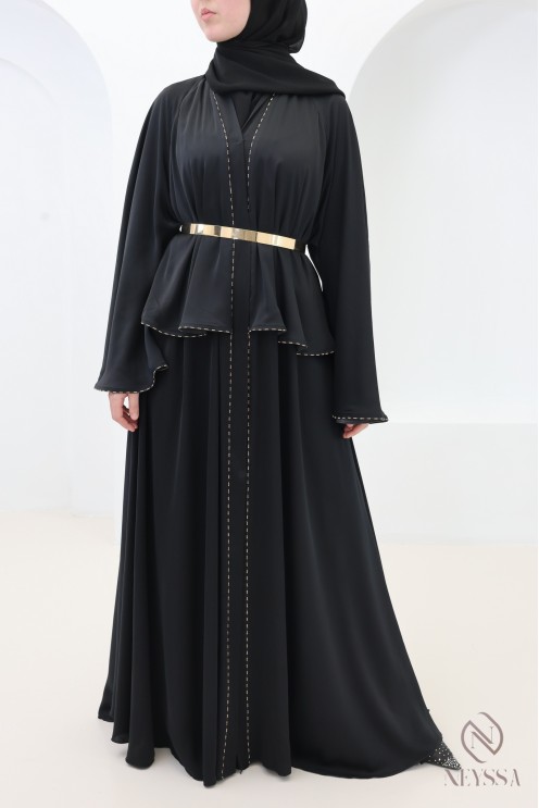 Abaya Dubai Kimono mit Volants und Strasssteinen, Eid-Outfit Hijabi