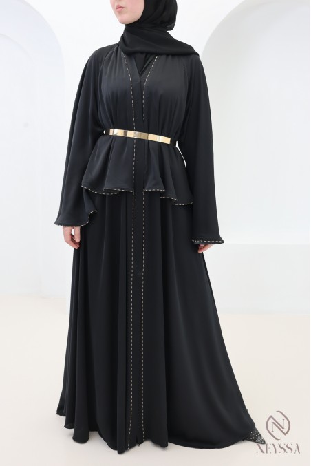 Abaya Dubai Kimono mit Volants und Strasssteinen, Eid-Outfit Hijabi