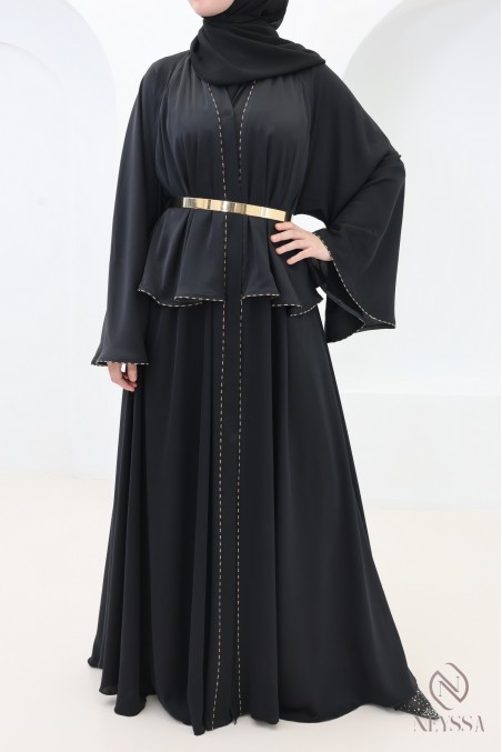 Abaya Dubai Kimono mit Volants und Strasssteinen, Eid-Outfit Hijabi