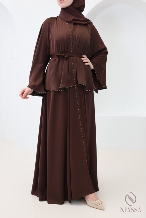 Abaya Dubaï kimono coupe évasée style khaleeji tenue Aïd femme