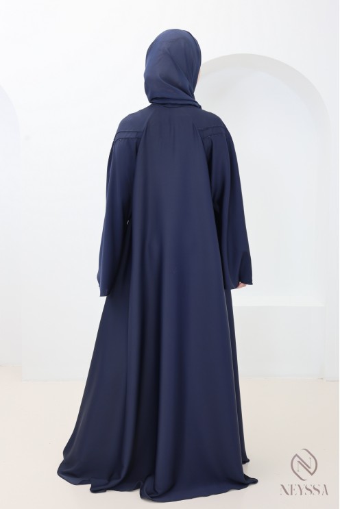 Luxury Dubai abaya with flared cut, bleue with rhinestones for Eid