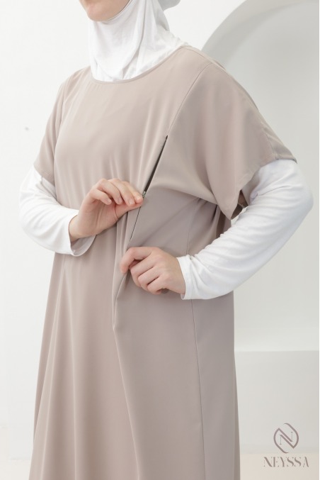 Short-sleeved nursing abaya with zipper for women by Nidah