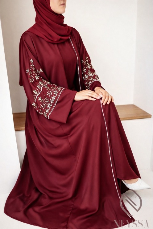 Abaya Dubaï femme luxe style kimono avec perlages de luxe pour l'AID