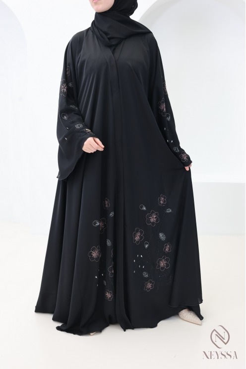 Abaya Dubai Kimono mit Blumenstickerei für modebewusste Hijabi-Frauen