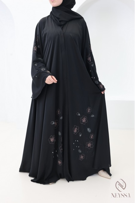 Abaya Dubaï kimono broderie florale femme hijabi tendance