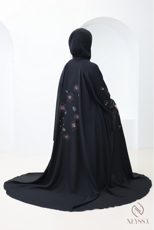 Abaya Dubai Kimono mit Blumenstickerei für modebewusste Hijabi-Frauen