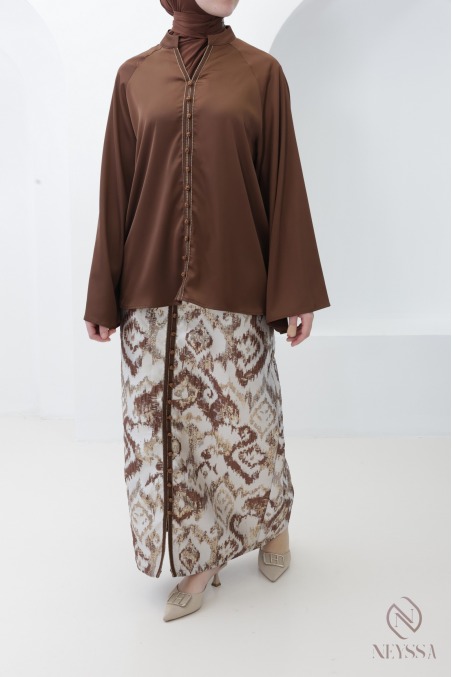 Women's chocolate brown sfifa tunic and brocade skirt set