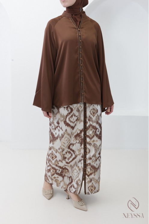 Women's chocolate brown sfifa tunic and brocade skirt set