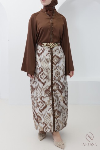 Ensemble jupe brocart avec tunique sfifa chocolat femme voilée