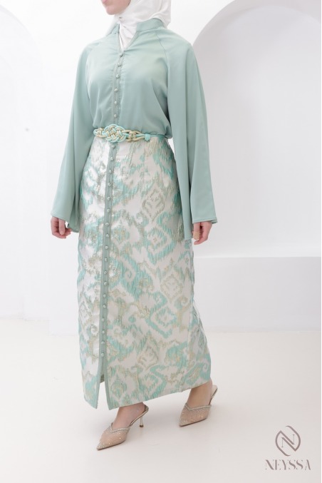Women's Eid outfit in with straight brocade skirt and sfifa tunic