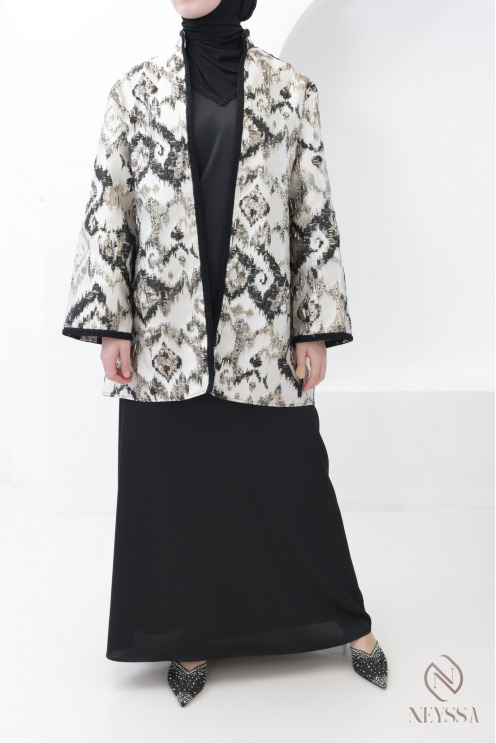 Set aus langem Kleid + Brokat-Kimono für Frauen, Eid-Outfit für Hijabi