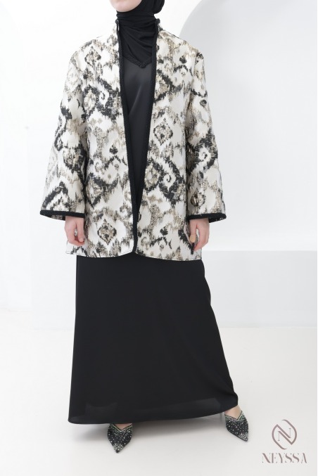 Ensemble robe longue + kimono brocart femme tenue Aïd hijabi
