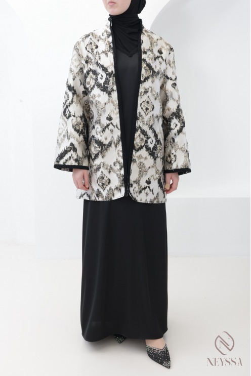 Women's long dress + brocade kimono set for Eid hijabi outfits