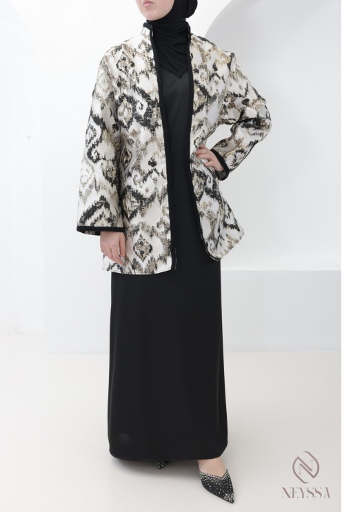 Set aus langem Kleid + Brokat-Kimono für Frauen, Eid-Outfit für Hijabi