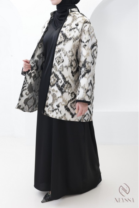 Set aus langem Kleid + Brokat-Kimono für Frauen, Eid-Outfit für Hijabi