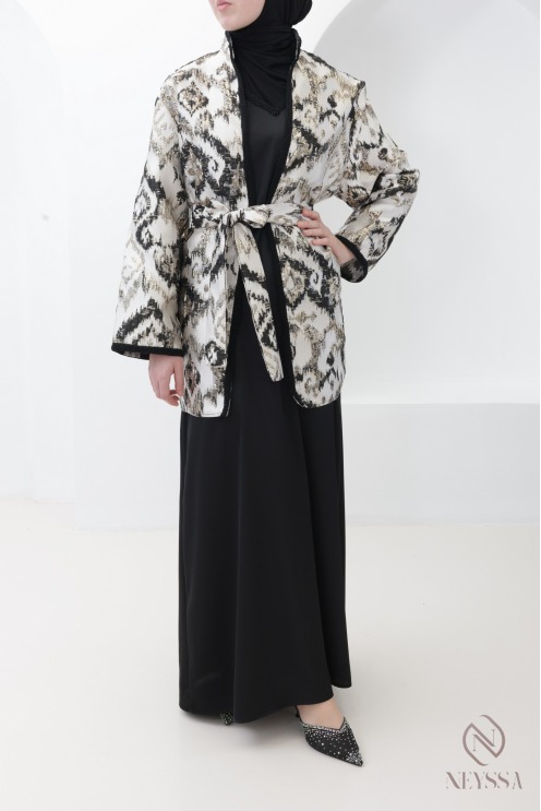 Set aus langem Kleid + Brokat-Kimono für Frauen, Eid-Outfit für Hijabi