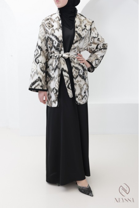 Women's long dress + brocade kimono set for Eid hijabi outfits