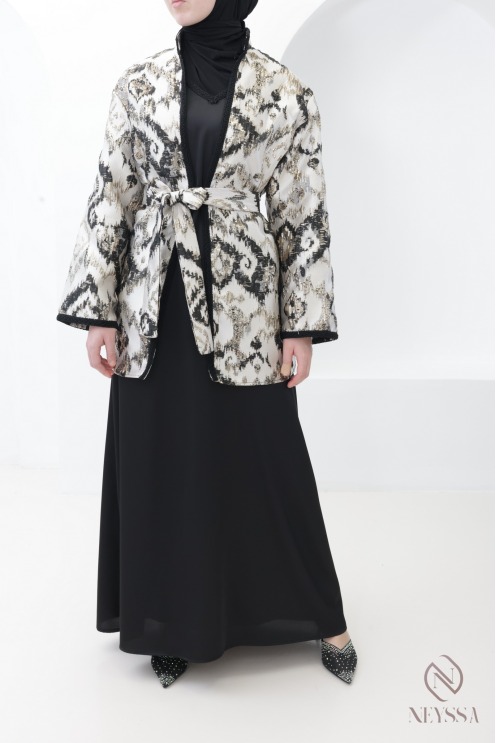 Women's long dress + brocade kimono set for Eid hijabi outfits