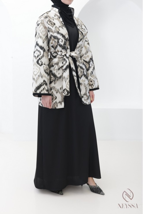 Women's long dress + brocade kimono set for Eid hijabi outfits