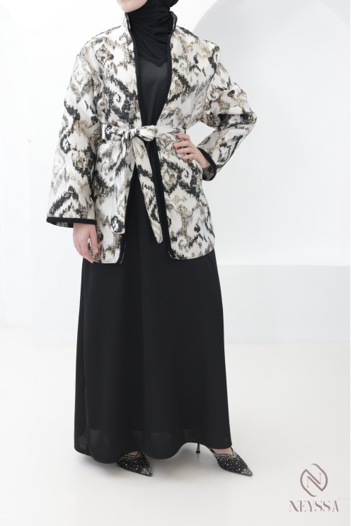 Set aus langem Kleid + Brokat-Kimono für Frauen, Eid-Outfit für Hijabi